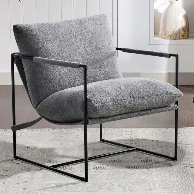 Luca Grey Boucle Upholstered Lounge Accent Chair with Metal Frame - Size: Single - MCC - Wilko - image 1