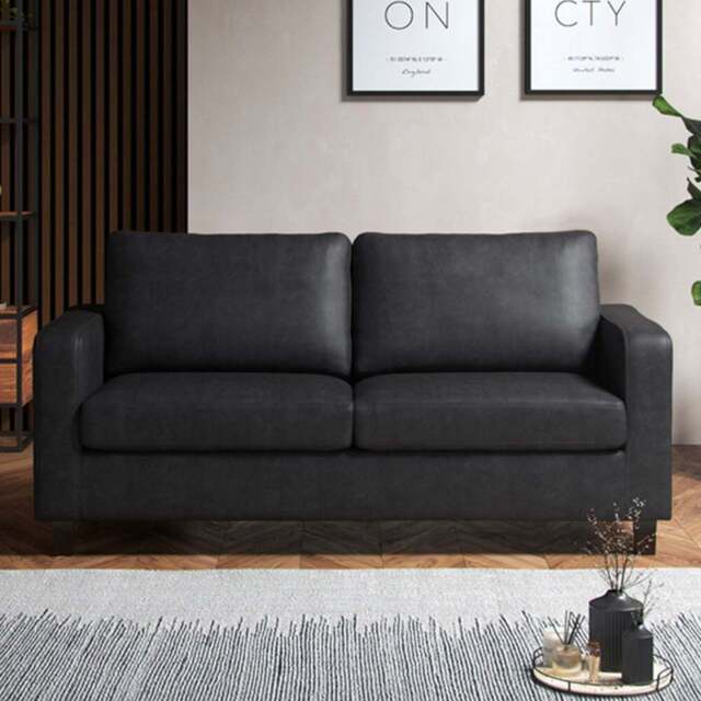 Monroe 3 Seater Black PU Leather Sofa - Wilko - image 1