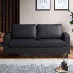 Monroe 3 Seater Black PU Leather Sofa - Wilko - thumbnail 1