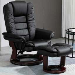 Portland Black PU Leather Manual Recliner Chair with Footrest - Size: Single - Wilko