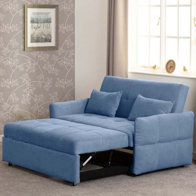 Seconique Chelsea Double Sleeper Blue Fabric Sofa Bed - Size: 2 Seater - Wilko - image 1