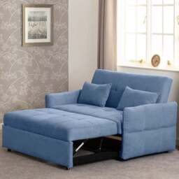 Seconique Chelsea Double Sleeper Blue Fabric Sofa Bed - Size: 2 Seater - Wilko - thumbnail 1