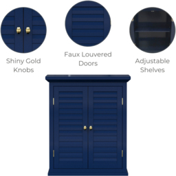 Teamson Home Glancy 2 Shutter Doors Navy Removable Wooden Corner Wall Cabinet - Size: 61 x 17.8 x 51cm - Blue - Wilko - thumbnail 4