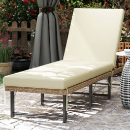 Outsunny Natural 6 Position Adjustable and Folding Rattan Sun Lounger - Size: 30 x 60 x 198cm - Yellow - Wilko