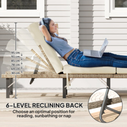 Outsunny Natural 6 Position Adjustable and Folding Rattan Sun Lounger - Size: 30 x 60 x 198cm - Yellow - Wilko - thumbnail 6