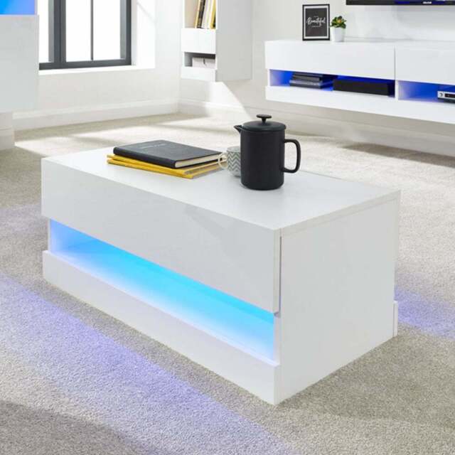 GFW Galicia White LED Lift Up Coffee Table - Size: 38 x 75 x 30cm - Wilko - image 1