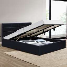 Brooklyn Double Black Faux Leather Ottoman Storage Bed - Wilko