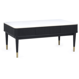 Julian Bowen Louis 2 Drawer Black Fluted Stone Top Coffee Table - Size: 47 x 110 x 65cm - White - Wilko - thumbnail 3