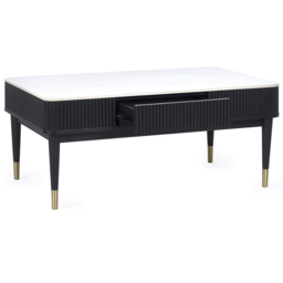 Julian Bowen Louis 2 Drawer Black Fluted Stone Top Coffee Table - Size: 47 x 110 x 65cm - White - Wilko - thumbnail 5
