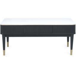 Julian Bowen Louis 2 Drawer Black Fluted Stone Top Coffee Table - Size: 47 x 110 x 65cm - White - Wilko - thumbnail 4