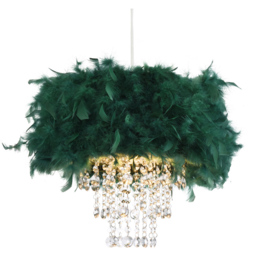 Happy Homewares Green Feather Pendant Shade with Transparent Acrylic Droplets - Size: 36 x 32 x 32cm - Wilko - thumbnail 3
