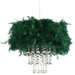Happy Homewares Green Feather Pendant Shade with Transparent Acrylic Droplets - Size: 36 x 32 x 32cm - Wilko