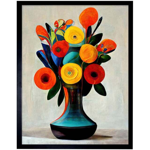 Wee Blue Coo Mid Century Style Orange Bright Floral Bouquet Framed Wall Art Print 30 x 41cm - Size: 43.3 x 33.3 x 1.5cm - Wilko - image 1