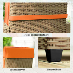Outsunny Khaki and Orange Rattan Garden Recliner with Flip Table - Size: 104 x 77 x 77cm - Khaki/Orange - Wilko - thumbnail 4