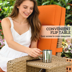 Outsunny Khaki and Orange Rattan Garden Recliner with Flip Table - Size: 104 x 77 x 77cm - Khaki/Orange - Wilko - thumbnail 6
