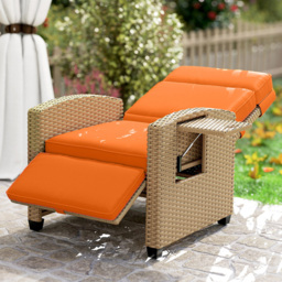 Outsunny Khaki and Orange Rattan Garden Recliner with Flip Table - Size: 104 x 77 x 77cm - Khaki/Orange - Wilko - thumbnail 1