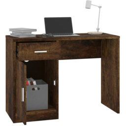 vidaXL Single Door Single Drawer Computer Desk Smoked Oak - Size: 73 x 100 x 40cm - Brown - Wilko - thumbnail 4