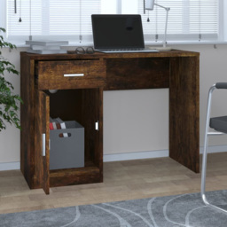 vidaXL Single Door Single Drawer Computer Desk Smoked Oak - Size: 73 x 100 x 40cm - Brown - Wilko - thumbnail 6