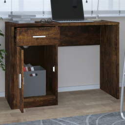 vidaXL Single Door Single Drawer Computer Desk Smoked Oak - Size: 73 x 100 x 40cm - Brown - Wilko