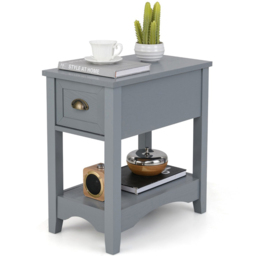 Costway Grey Single Drawer Single Shelf Side Table - Size: 56 x 33 x 59cm - Wilko - thumbnail 3