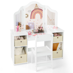 Costway Kids White Vanity Table and Chair Set with Removable Mirror - Size: 77 x 58 x 24cm - Wilko - thumbnail 3