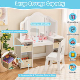 Costway Kids White Vanity Table and Chair Set with Removable Mirror - Size: 77 x 58 x 24cm - Wilko - thumbnail 5