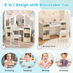 Costway Kids White Vanity Table and Chair Set with Removable Mirror - Size: 77 x 58 x 24cm - Wilko - thumbnail 7