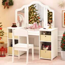 Costway Kids White Vanity Table and Chair Set with Removable Mirror - Size: 77 x 58 x 24cm - Wilko