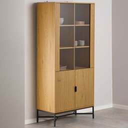 Florence Jaipur 4 Door 2 Oak Glass Cabinet - Size: 180 x 80 x 40cm - Multi - Furniture To Go - Wilko