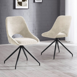 Julian Bowen Jonah Set of 2 Cream Chenille Upholstered Swivel Dining Chair - Wilko