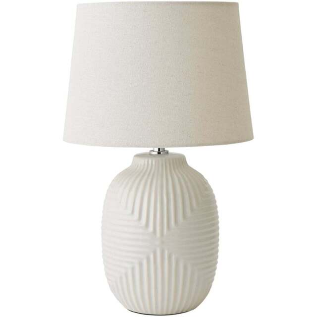 ValueLights Harrison Taper Shade White Geo Ribbed Pattern Gloss Medium LED Table Lamp - Size: 41 x 25 x 25cm - Wilko - image 1