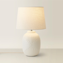 ValueLights Harrison Taper Shade White Geo Ribbed Pattern Gloss Medium LED Table Lamp - Size: 41 x 25 x 25cm - Wilko - thumbnail 6