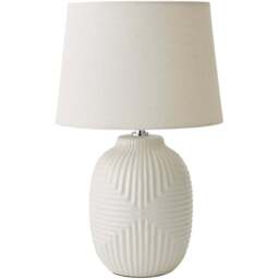 ValueLights Harrison Taper Shade White Geo Ribbed Pattern Gloss Medium LED Table Lamp - Size: 41 x 25 x 25cm - Wilko