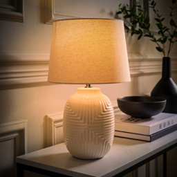 ValueLights Harrison Taper Shade White Geo Ribbed Pattern Gloss Medium LED Table Lamp - Size: 41 x 25 x 25cm - Wilko - thumbnail 7