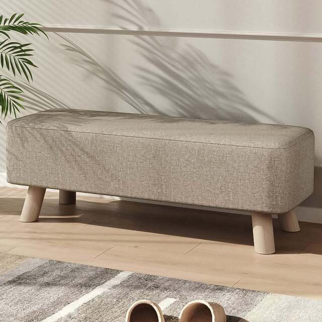 Living and Home Beige Rectangular Tofu-shaped Footrest with Wooden Legs - Size: 26 x 81 x 28cm - Cream - Wilko - image 1
