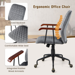 Costway Grey Velvet Adjustable Rocking Office Chair - Size: 59 x 56 x 29cm - Wilko - thumbnail 5