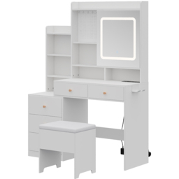 Living and Home 5 Drawer 6 Shelf White LED Dressing Table Set - Size: 150 x 112 x 40cm - Wilko - thumbnail 3