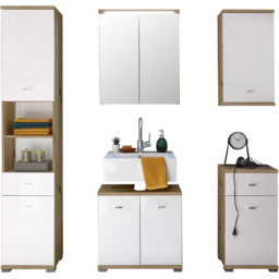 Julian Bowen Pool Single Door White and Oak Wall Storage Unit - Size: 70 x 38 x 23cm - Wilko - thumbnail 6