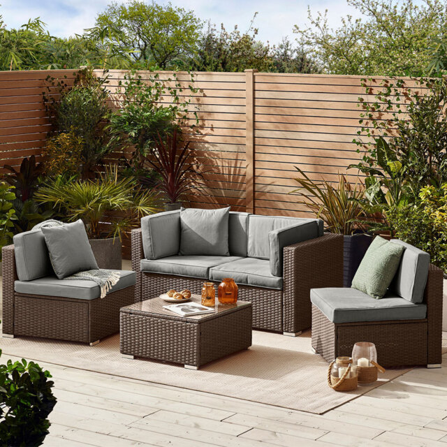 Furniturebox Windermere 4 Seater Brown Rattan Sofa Lounge Set - Wilko - image 1