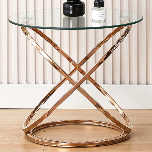 Comfy Living Gold Effect Tempered Glass Side Table - Size: 45 x 52 x 52cm - Wilko - image 1