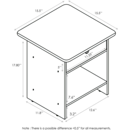 Walplus Dario Single Drawer Single Shelf Medium Brown End Table - Size: 39.37 x 45.21 x 39.37cm - Wilko - thumbnail 7