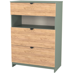 Crowndale Bora 3 Drawer Single Shelf Gold Oak and Reed Green Storage Unit - Wilko - thumbnail 5