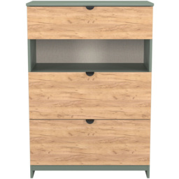 Crowndale Bora 3 Drawer Single Shelf Gold Oak and Reed Green Storage Unit - Wilko - thumbnail 3