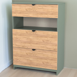 Crowndale Bora 3 Drawer Single Shelf Gold Oak and Reed Green Storage Unit - Wilko