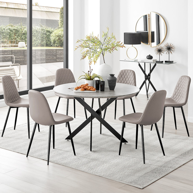 Furniturebox Arona Solara Concrete Effect 6 Seater Round Dining Set Grey Black and Cappuccino - Brown - Wilko - image 1