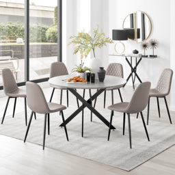 Furniturebox Arona Solara Concrete Effect 6 Seater Round Dining Set Grey Black and Cappuccino - Brown - Wilko - thumbnail 1