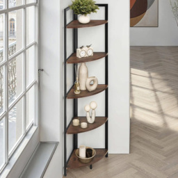 tectake Castlebar 5 Shelf Industrial Dark Wood Corner Shelving Unit - Brown - Wilko - thumbnail 1