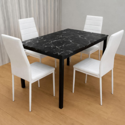 Portland 4 Seater Faux Leather Marble Effect Tabletop Dining Set Black and White - Wilko