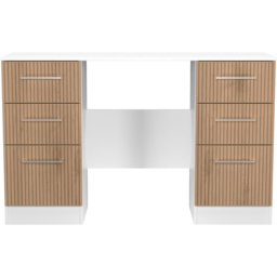 Crowndale Worcester 6 Drawer Slatt Effect and White Kneehole Desk Ready Assembled - Size: 80 x 125 x 39cm - Slatt Effect & White - Wilko - thumbnail 3