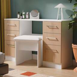 Crowndale Worcester 6 Drawer Slatt Effect and White Kneehole Desk Ready Assembled - Size: 80 x 125 x 39cm - Slatt Effect & White - Wilko - thumbnail 1
